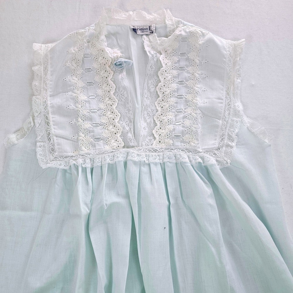 Vintage Christian Dior Lingerie Blue Lace Eyelet Nightgown Sleeveless S/M